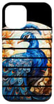 Coque pour iPhone 12 mini cercle rétro bleu vitrail paon zoo animal art