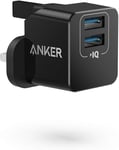 Anker USB Wall Charger 2-Port Dual 24W Power IQ Fast Quick Charge UK Plug - Bla