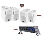 Pack Hifi Ampli Stéréo Bluetooth USB SD LTC MFA1200USB-BT-BL 2x50W - 2 Paires Mini Enceintes B416 Blanches 80W - Magasin Restaurant