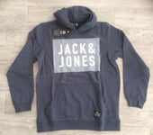 MENS JACK JONES LOGO HOODED SWEATSHIRT HOODY TOP DARK BLUE SIZE L