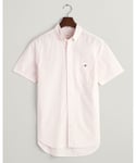Gant Mens Regular Fit Short Sleeve Poplin Gingham Shirt - Light Pink - Size Large