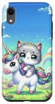Coque pour iPhone XR Kawaii Cat on Unicorn Daydream