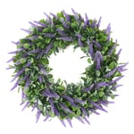 Artificial Lavender Wreath Green Leaves Purple Flowers Wreath Garland for Valentine 's Day Wedding Party Festivals Hanging Wall Decorations Ornaments (Purple, One Size)