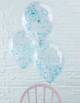 5 stk 30 cm - Genomskinliga Ballonger med Blå Konfetti - Plocka och Mixa
