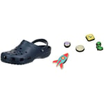 Crocs Unisex Classic Clog, Navy,12 UK Men + Jibbitz Shoe Charm 5-Pack | Personalize with Jibbitz Outerspace One-Size