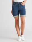 Womens Blue Shorts - Summer - Cotton - Mid Thigh - Mid Waist - Denim | KATIES