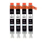 4 Black (PGI) Ink Cartridges to replace Canon CLI-581Bk (581XLBk) Compatible