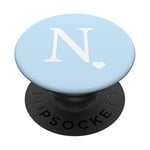 White Initial Letter N Heart Monogram On Pastel Light Blue PopSockets PopGrip: Swappable Grip for Phones & Tablets