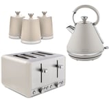 Tower Cavaletto Kettle 4 Slice Toaster & Canisters Matching Set in Latte/Chrome