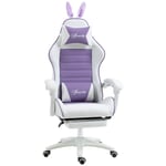 Purple PU Leather Gaming Chair with Bunny Ears, 65x63x142cm