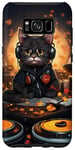 Coque pour Galaxy S8+ Mignon noir anime chat dj casque platine raves EDM musique