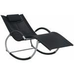 Helloshop26 - Transat chaise longue bain de soleil lit de jardin terrasse meuble d'extérieur avec oreiller noir textilène