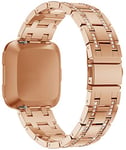 Simpleas Watch Strap compatible with Fitbit Versa, Solid Stainless Steel Link Bracelet (Rose Gold)