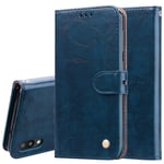 Folio Book Style Leather Case Business Style Oil Wax Texture Horizontal Flip Leather Case with Holder Card Slots Wallet, for Galaxy M10 (Color : Blue)