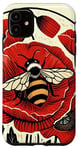 Coque pour iPhone 11 Abeille coquelicot rouge rétro vintage pour amateurs d'abeilles