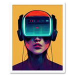 Gamer Gaming Painting Illustration Streaming VR Video Game Headset Woman Art Print Framed Poster Wall Decor 12x16 inch