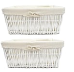 SET OF 2 Wider Large Big Deep Lined Kitchen Wicker Storage Basket Xmas Hamper Basket White,Set of 2 Extra Large 52x40x21cm