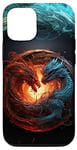 Coque pour iPhone 13 rouge bleu ying yang japonais anime dragon assis dans le feu