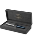 Parker Sonnet Fountain Pen | Premium Metal and Blue Satin Finish with Chrome Trim | Fine 18k Gold Nib with Black Ink Cartridge | Gift Box