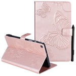 Coopts Galaxy Tab A 8.0 Inch Case 2019 SM-T290/ SM-T295/ SM-T297, Rose Gold Embossed Butterfly Cover with Pencil Holder Shockproof Full-Body Wallet Sleeve for Samsung Galaxy Tab A 8.0 2019,Rose Gold