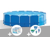 Kit piscine tubulaire Intex Metal Frame ronde 4,57 x 1,22 m + 6 cartouches de filtration + Kit de traitement au chlore
