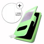 Super Pack Cover för Ulefone Power 6 Extra Slim 2 Windows eco-läder + High Transparency Tempered Glass GREEN