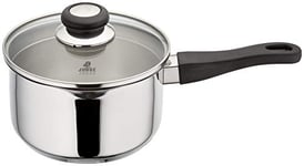 Judge Vista Draining J306A Stainless Steel Large Saucepan with Pouring Lip 18cm 2.1L, Shatterproof Glass Strain & Pour Lid, Induction Ready, Oven Safe, 25 Year Guarantee