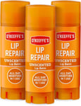 O'Keeffe's Lip Repair Balm 4.2g Unscented Cracked Chapped Lips x 3 Packs