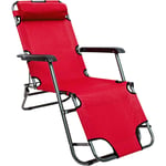 Amanka - Chaise Longue inclinable et pliante Transat de Jardin 153 cm + appuie-tête amovible + repose-jambes et dossier inclinable Rouge - rot