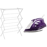 Amazon Basics Foldable Concertina Indoor Airer - White & Russell Hobbs Supreme Steam Traditional Iron 23060, 2400 W, Purple/White