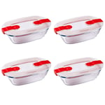 Pyrex Microwave Safe Classic Rectangular Glass Dish with Vented Lid 0.4L Red (Pack of 4)