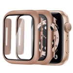 AloMit for Apple Watch 40mm Tempered Glass Screen Protector Series 4/5/6/ Se [2 Pack] [Full Coverage] Bumper Hard Case [with Screen Protector Built-in] Overall Protective Cover-Rose Gold