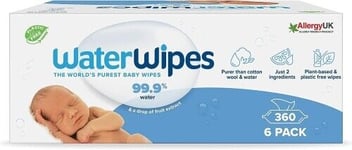 WaterWipes Original Plastic Free Baby Wipes, 360 Count (Pack of 6)