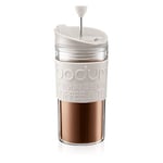 BODUM Travel French Press Coffee Maker Set with Extra Lid, Vacuum, 0.35 L/12 oz, White