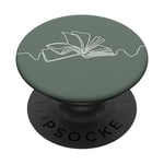 Minimal Book Line Art For Bookworm On Sage Green PopSockets Swappable PopGrip