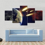 Modern Art print picture BIG COMETS APPROCHING PLANET EARTH ATMOSPHERE Space 5 pieces wall art decor Paintings on canvas for office Home decor 5 panel oil pictures print on canvas for living room