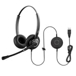 MKJ USB Telephone Headset with Noise Cancelling Microphone Dual Ear Computer PC Headphones for Laptops Call Center Softphone Headset for Skype Zoom Microsoft Teams Online Teaching