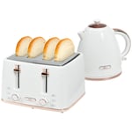 HOMCOM 1.7L Kettle and Toaster Set with Defrost, Reheat and Crumb Tray, White