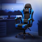 ML-Design Massage Gaming Chair, noir-bleu, cuir PU, chaise de bureau ergonomique, chaise pivotante réglable, Racing Gamer Chair avec
