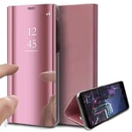 DOHUI Case for Oppo Find X2 Pro, Ultra Slim Clear View Standing Cover Flip Case Mirror Plating Holder for Oppo Find X2 Pro (Rosegold)