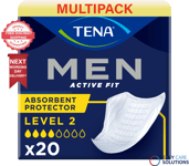 TENA Men Absorbent Protector - Level 2 - Case - 12 Packs of 20 - Total 240 Pads