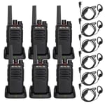 Retevis RT668 Walkie Talkie with Headset, PMR446 License Free 16 Channels, Long Range Walkie Talkies Rechargeable, VOX, Portable 2 Way Radio Professional for Security, Restaurant (Black, 6 Pcs)