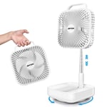 Portable Table Fan Foldable Rechargeable, 10000mAh USB Fan 70 Degree Oscillation, Desk Fan Strong Wind Quiet with 4 Speeds, Powered Fans with Handle for Desktop, Outdoor, Home, Camping, Office (White)