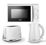 Tower Solitaire 1.7L Jug Kettle 2 Slice Toaster & 20L Solo Microwave White