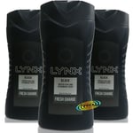 3x Lynx Black Mens Body Wash Refreshing Shower Gel 225ml