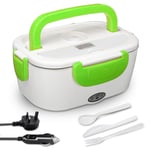AUTOPkio Electric Lunch Box, 220V 24V 12V 40W 3 in 1 Portable Food Heater 1.5L Stainless Steel Container with Spoon Fork for Car, Truck, Home, Office (Green)