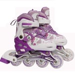 PU Full Flash Adjustable Skate Set Children Inline Roller Skate Roller Skate Set Composite Material, Sandwich Mesh,Purple,L