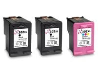 3 x 302 XL Black & Colour Refilled Ink Cartridges For HP Officejet 3830 Printers