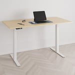 Höj och sänkbart skrivbord, 2 motorer, digital, vitt stativ, björk bordsskiva 180x80 cm