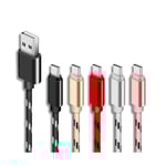 Fempack 3m Flätat USB Laddare Typ-C Laddkabel för Samsung Huawei
